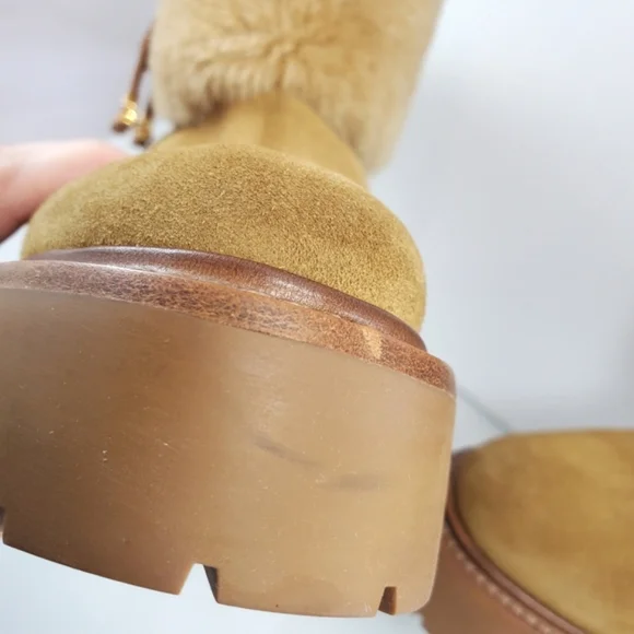 NWT$1,500 CELINE Bulky Brown Suede Triomphe Logo Fur Lined Ankle Boots Sz 36 (6) - Picture 13 of 15
